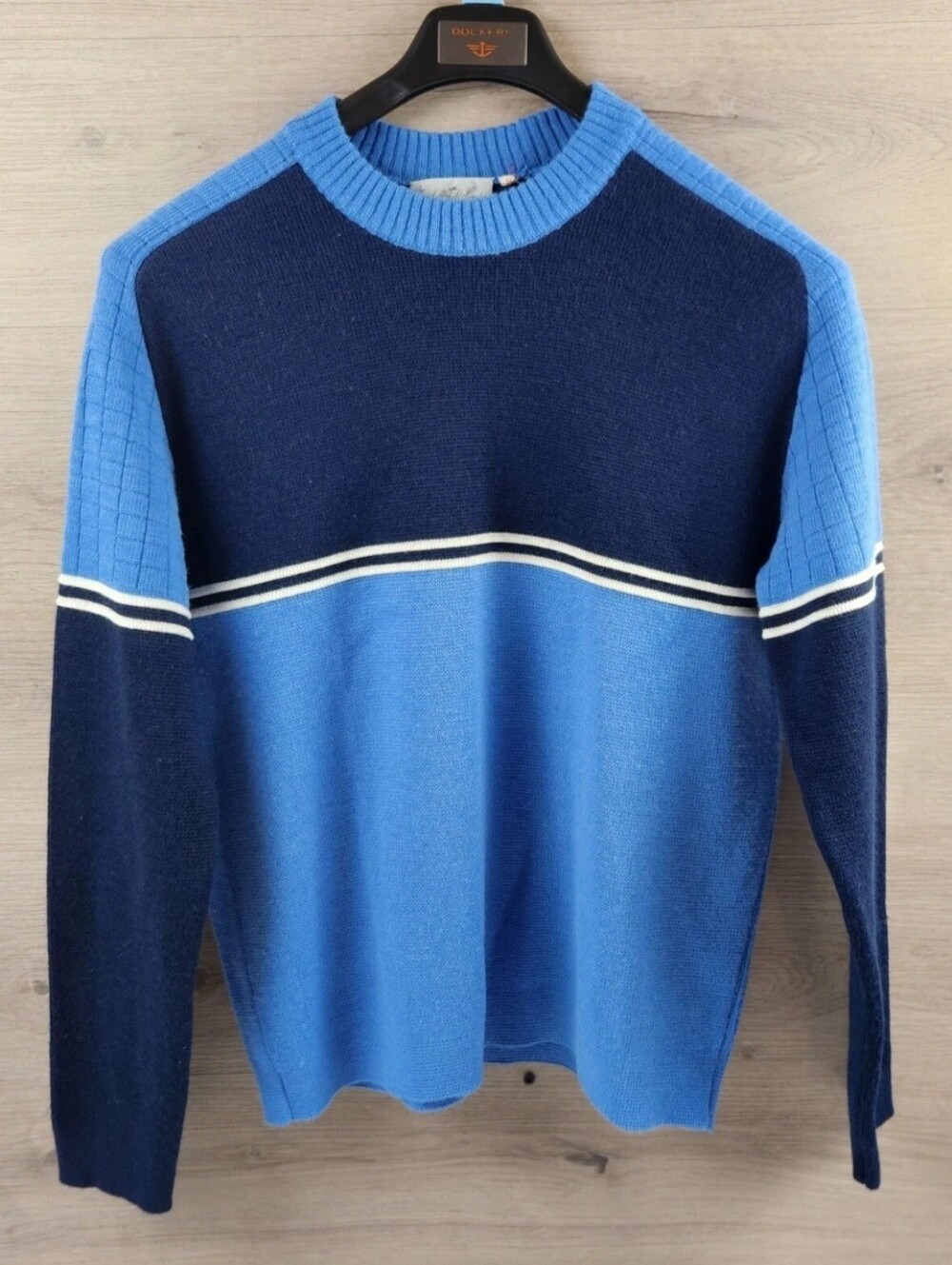 Marshall Fields Strick Meister Sweater Mens Large Blue Pullover Wool Blend Vtg